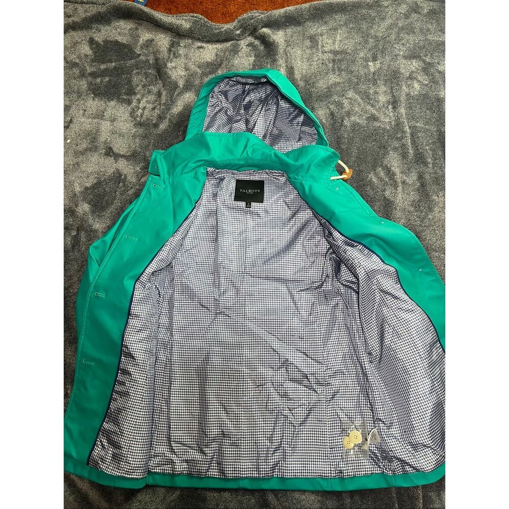 Talbots Women Teal Hooded Rain Jacket Waterproof Coat Button Front Size S - Picture 2 of 6